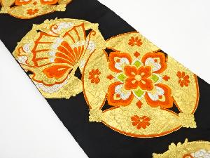 アンティーク 蝶に花七宝模様織り出し袋帯(着用可)